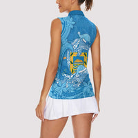 Tuvalu Christmas Women Sleeveless Polo Shirt Dolphins Santa Xmas Tribal Waves - Polynesian Pride