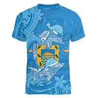 Tuvalu Christmas Women V-Neck T-Shirt Dolphins Santa Xmas Tribal Waves - Polynesian Pride