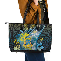 Tuvalu Leather Tote Bag Dolphin On The Waves
