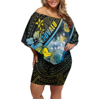 Personalised Tuvalu Off Shoulder Short Dress Dolphin On The Waves