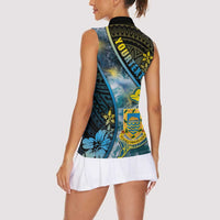 Personalised Tuvalu Women Sleeveless Polo Shirt Dolphin On The Waves