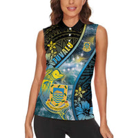 Personalised Tuvalu Women Sleeveless Polo Shirt Dolphin On The Waves