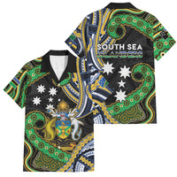 South Sea Islanders And Solomon Islands Family Matching Long Sleeve Bodycon Dress and Hawaiian Shirt Solomons Coat Of Arms And Southern Cross DT05 Dad's Shirt - Short Sleeve Black - Polynesian Pride