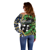 South Sea Islanders And Solomon Islands Off Shoulder Sweater Solomons Coat Of Arms And Southern Cross DT05 - Polynesian Pride