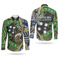 South Sea Islanders And New Caledonia Couples Matching Summer Maxi Dress and Long Sleeve Button Shirt Nautilus Shell Southern Cross Tribal Pattern DT05 - Polynesian Pride