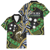 South Sea Islanders And New Caledonia Family Matching Long Sleeve Bodycon Dress and Hawaiian Shirt Nautilus Shell Southern Cross Tribal Pattern DT05 Dad's Shirt - Short Sleeve Black - Polynesian Pride