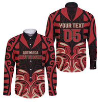 Custom Aotearoa Ngai Te Rangi Family Matching Tank Maxi Dress and Hawaiian Shirt New Zealand Traditional Maori Pattern DT05 Dad's Shirt - Long Sleeve Red - Polynesian Pride