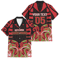 Custom Aotearoa Ngati Maru Family Matching Off Shoulder Maxi Dress and Hawaiian Shirt New Zealand Traditional Maori Pattern DT05 Dad's Shirt - Short Sleeve Red - Polynesian Pride
