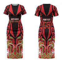 Custom Aotearoa Ngati Maru Family Matching Short Sleeve Bodycon Dress and Hawaiian Shirt New Zealand Traditional Maori Pattern DT05 Mom's Dress Red - Polynesian Pride