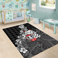 Black Palaka Hawaiian And Japanese Area Rug Maneki Neko And Sakura Bloom