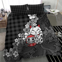 Black Palaka Hawaiian And Japanese Bedding Set Maneki Neko And Sakura Bloom
