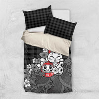 Black Palaka Hawaiian And Japanese Bedding Set Maneki Neko And Sakura Bloom