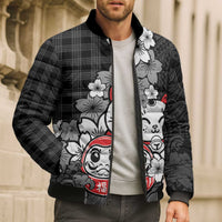 Black Palaka Hawaiian And Japanese Bomber Puffer Jacket Maneki Neko And Sakura Bloom DT05 - Polynesian Pride