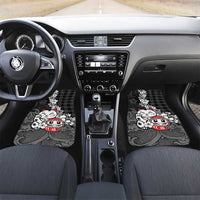 Black Palaka Hawaiian And Japanese Car Mats Maneki Neko And Sakura Bloom DT05 Set 2pcs - Front Black - Polynesian Pride