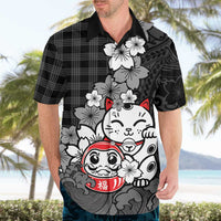 Black Palaka Hawaiian And Japanese Hawaiian Shirt Maneki Neko And Sakura Bloom