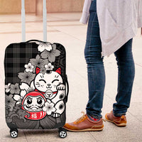 Black Palaka Hawaiian And Japanese Luggage Cover Maneki Neko And Sakura Bloom