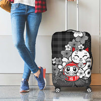 Black Palaka Hawaiian And Japanese Luggage Cover Maneki Neko And Sakura Bloom