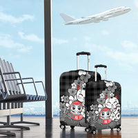 Black Palaka Hawaiian And Japanese Luggage Cover Maneki Neko And Sakura Bloom