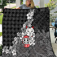 Black Palaka Hawaiian And Japanese Quilt Maneki Neko And Sakura Bloom