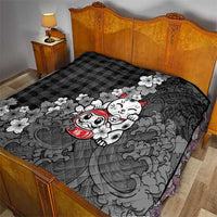 Black Palaka Hawaiian And Japanese Quilt Maneki Neko And Sakura Bloom