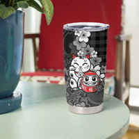Black Palaka Hawaiian And Japanese Tumbler Cup Maneki Neko And Sakura Bloom