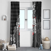 Black Palaka Hawaiian And Japanese Window Curtain Maneki Neko And Sakura Bloom