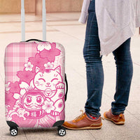 Pink Palaka Hawaiian And Japanese Luggage Cover Maneki Neko And Sakura Bloom