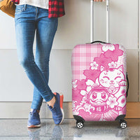 Pink Palaka Hawaiian And Japanese Luggage Cover Maneki Neko And Sakura Bloom