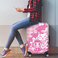 Pink Palaka Hawaiian And Japanese Luggage Cover Maneki Neko And Sakura Bloom