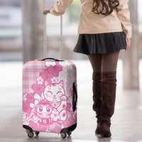 Pink Palaka Hawaiian And Japanese Luggage Cover Maneki Neko And Sakura Bloom