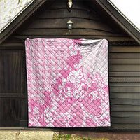 Pink Palaka Hawaiian And Japanese Quilt Maneki Neko And Sakura Bloom