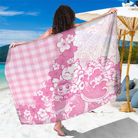 Pink Palaka Hawaiian And Japanese Sarong Maneki Neko And Sakura Bloom