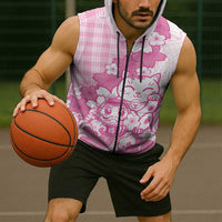Pink Palaka Hawaiian And Japanese Sleeveless Zip Hoodie Maneki Neko And Sakura Bloom DT05 - Polynesian Pride