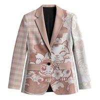 Beige Palaka Hawaiian And Japanese Blazer Maneki Neko And Sakura Bloom DT05 Unisex Beige - Polynesian Pride