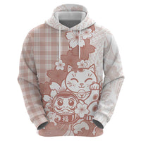 Beige Palaka Hawaiian And Japanese Hoodie Maneki Neko And Sakura Bloom DT05 - Polynesian Pride