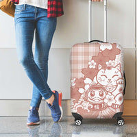 Beige Palaka Hawaiian And Japanese Luggage Cover Maneki Neko And Sakura Bloom