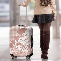Beige Palaka Hawaiian And Japanese Luggage Cover Maneki Neko And Sakura Bloom
