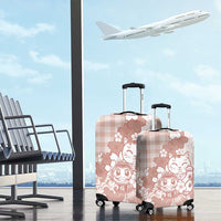 Beige Palaka Hawaiian And Japanese Luggage Cover Maneki Neko And Sakura Bloom