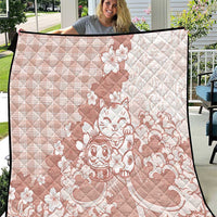 Beige Palaka Hawaiian And Japanese Quilt Maneki Neko And Sakura Bloom