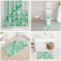 Green Palaka Hawaiian And Japanese Bathroom Set Maneki Neko And Sakura Bloom