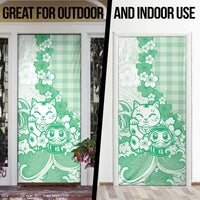 Green Palaka Hawaiian And Japanese Door Cover Maneki Neko And Sakura Bloom