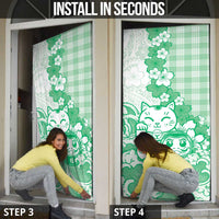 Green Palaka Hawaiian And Japanese Door Cover Maneki Neko And Sakura Bloom