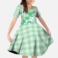 Green Palaka Hawaiian And Japanese Family Matching Summer Maxi Dress and Hawaiian Shirt Maneki Neko And Sakura Bloom DT05 Daughter's Dress Green - Polynesian Pride