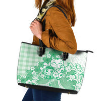 Green Palaka Hawaiian And Japanese Leather Tote Bag Maneki Neko And Sakura Bloom DT05 Green - Polynesian Pride