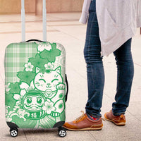 Green Palaka Hawaiian And Japanese Luggage Cover Maneki Neko And Sakura Bloom