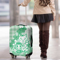 Green Palaka Hawaiian And Japanese Luggage Cover Maneki Neko And Sakura Bloom