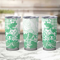 Green Palaka Hawaiian And Japanese Tumbler Cup Maneki Neko And Sakura Bloom