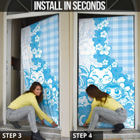 Blue Palaka Hawaiian And Japanese Door Cover Maneki Neko And Sakura Bloom