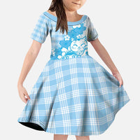 Blue Palaka Hawaiian And Japanese Family Matching Off Shoulder Maxi Dress and Hawaiian Shirt Maneki Neko And Sakura Bloom
