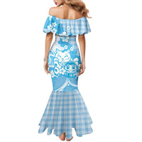 Blue Palaka Hawaiian And Japanese Mermaid Dress Maneki Neko And Sakura Bloom